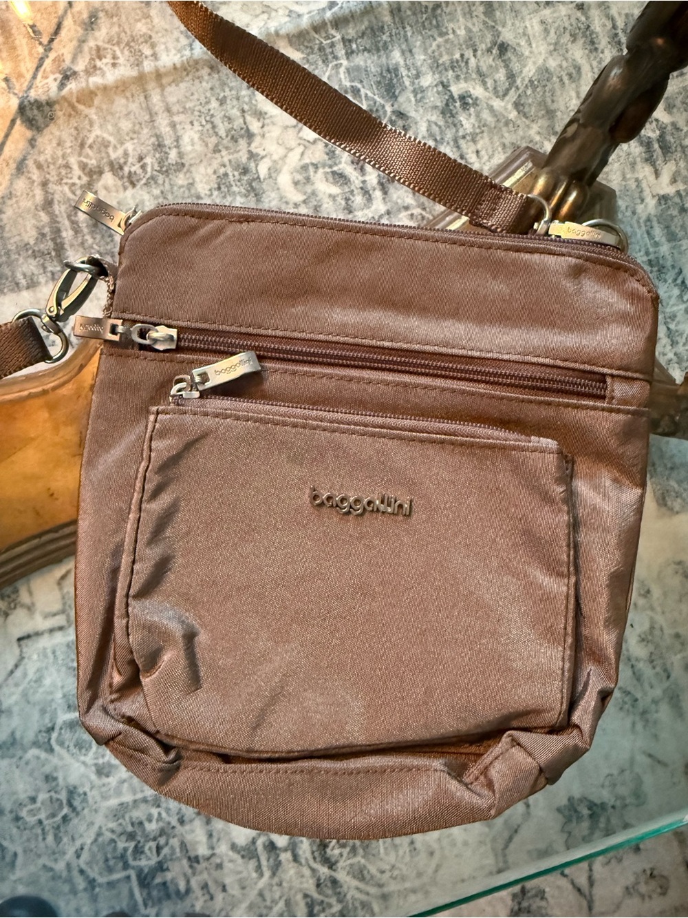 Baggallini Modern Pocket Brown Shimmer Nylon Crossbody Bag